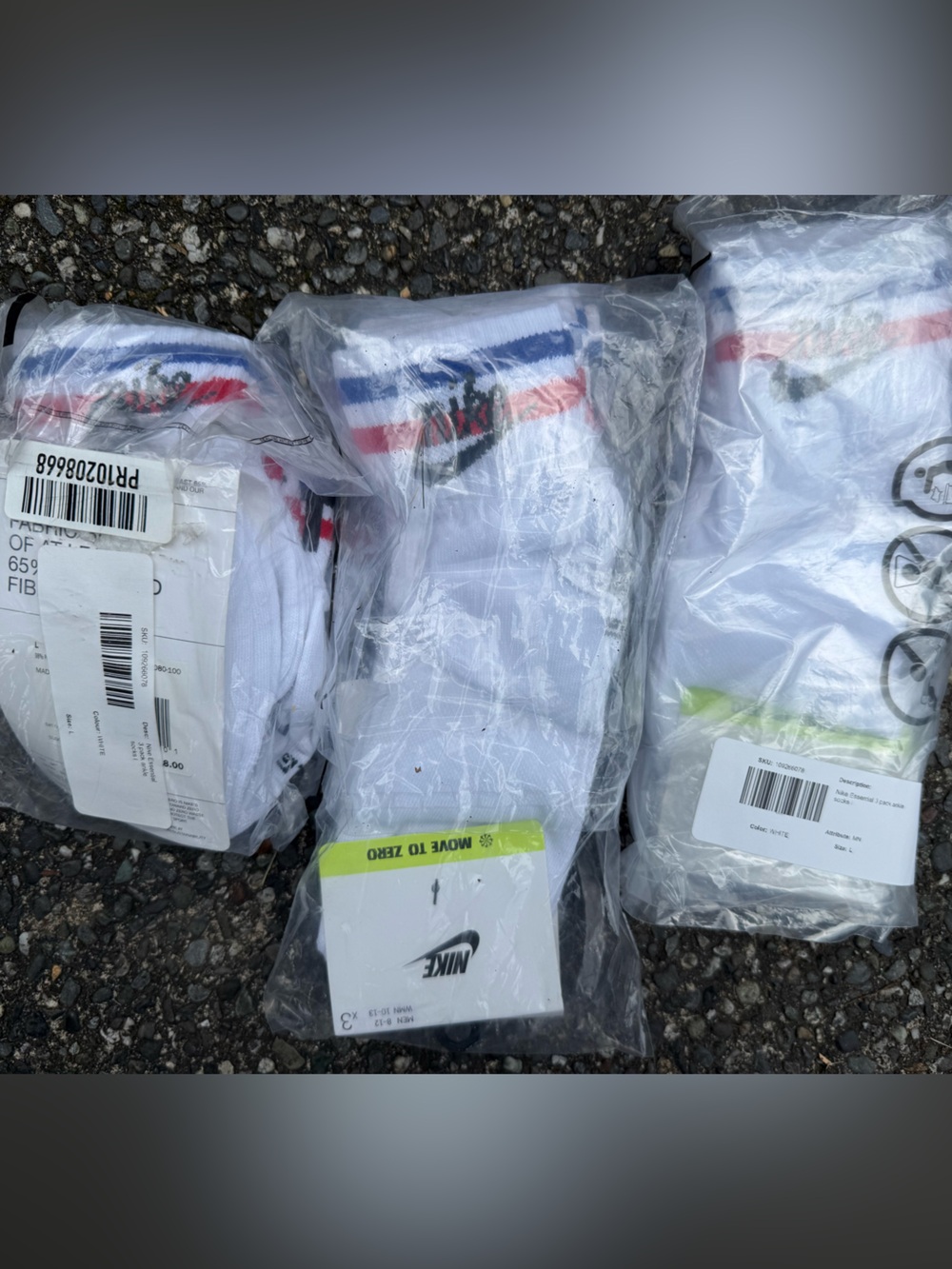 Nike White Crew Socks with Red & Blue Cuff Stripes